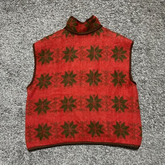 Vintage Norwegian Wool Vest Sleeveless Jacket Footprint Design Medium Red - Picture 12 of 14
